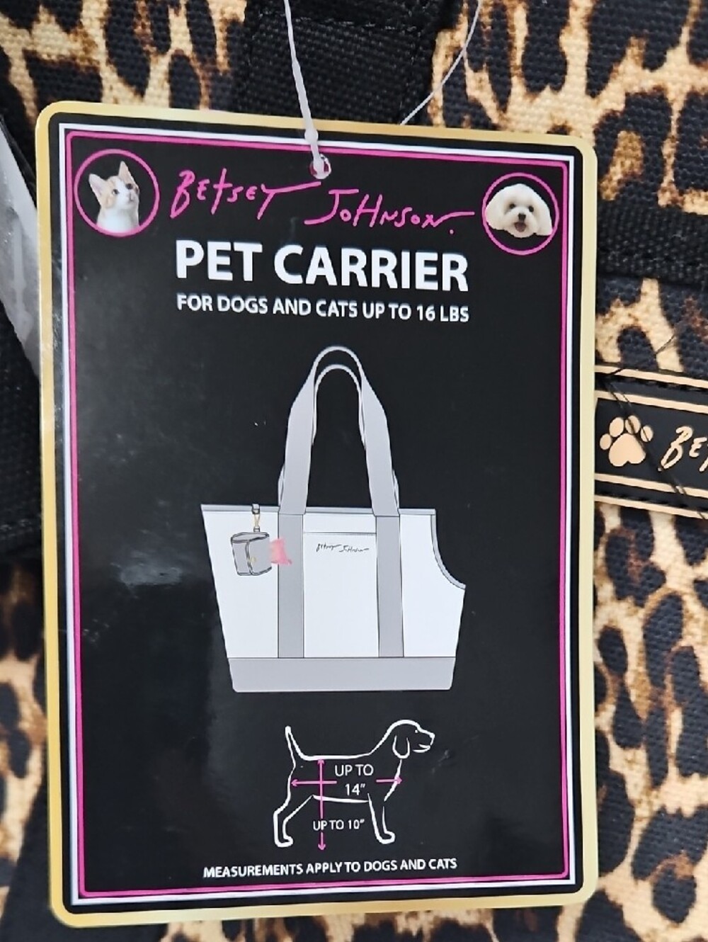 Betsey Johnson Leopard-Print Pet Carrier Tote - Black & Tan - Picture 4 of 8